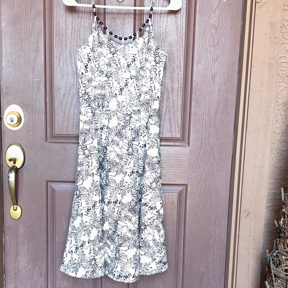 LOFT Black and White Floral Midi Dress
